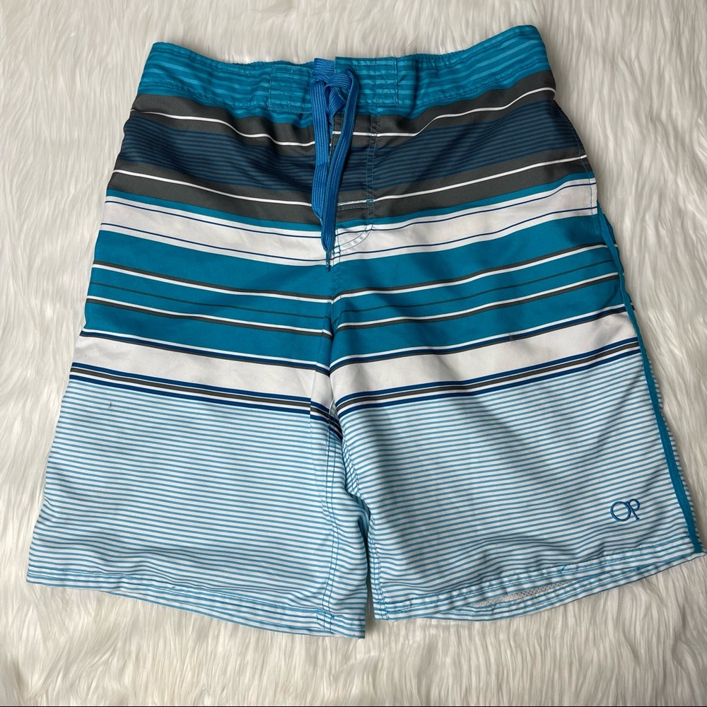 OP Striped Blue Swim Shorts Board Trunks Surf Beach